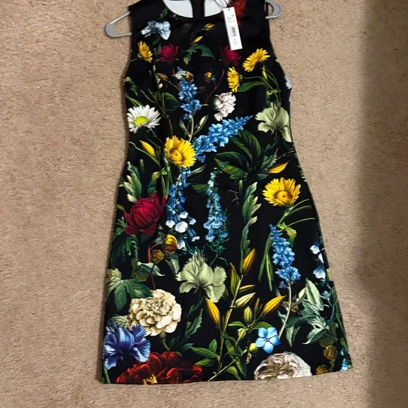 Alice + Olivia Black Dress with Multicolor Floral Design - Picture 3 of 6